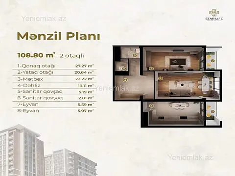 Satılır 2 otaqlı yeni tikili 109 m²