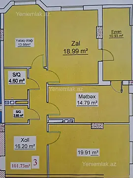 Satılır 3 otaqlı yeni tikili 101.73 m²