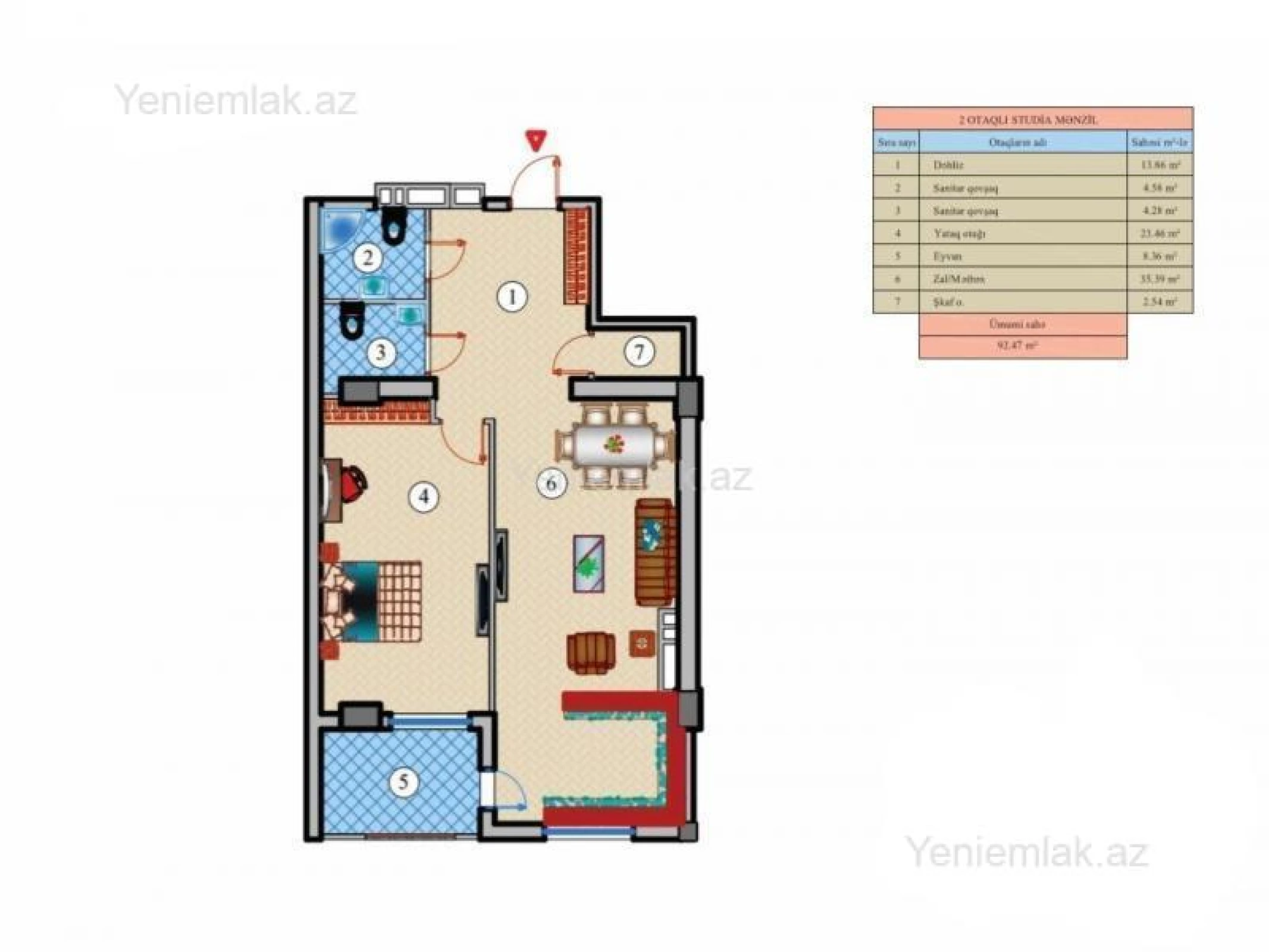 Satılır 2 otaqlı yeni tikili 92 m²