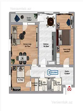 Satılır 3 otaqlı yeni tikili 104 m²