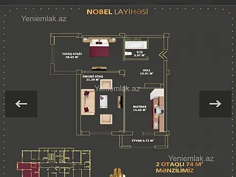 Satılır 2 otaqlı yeni tikili 74 m²