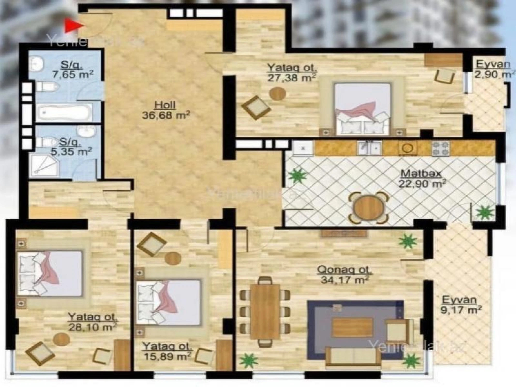 Satılır 4 otaqlı yeni tikili 195 m²