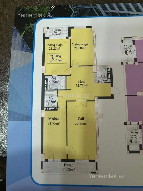 Satılır 3 otaqlı yeni tikili 155 m²