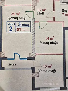 Satılır 2 otaqlı yeni tikili 87 m²