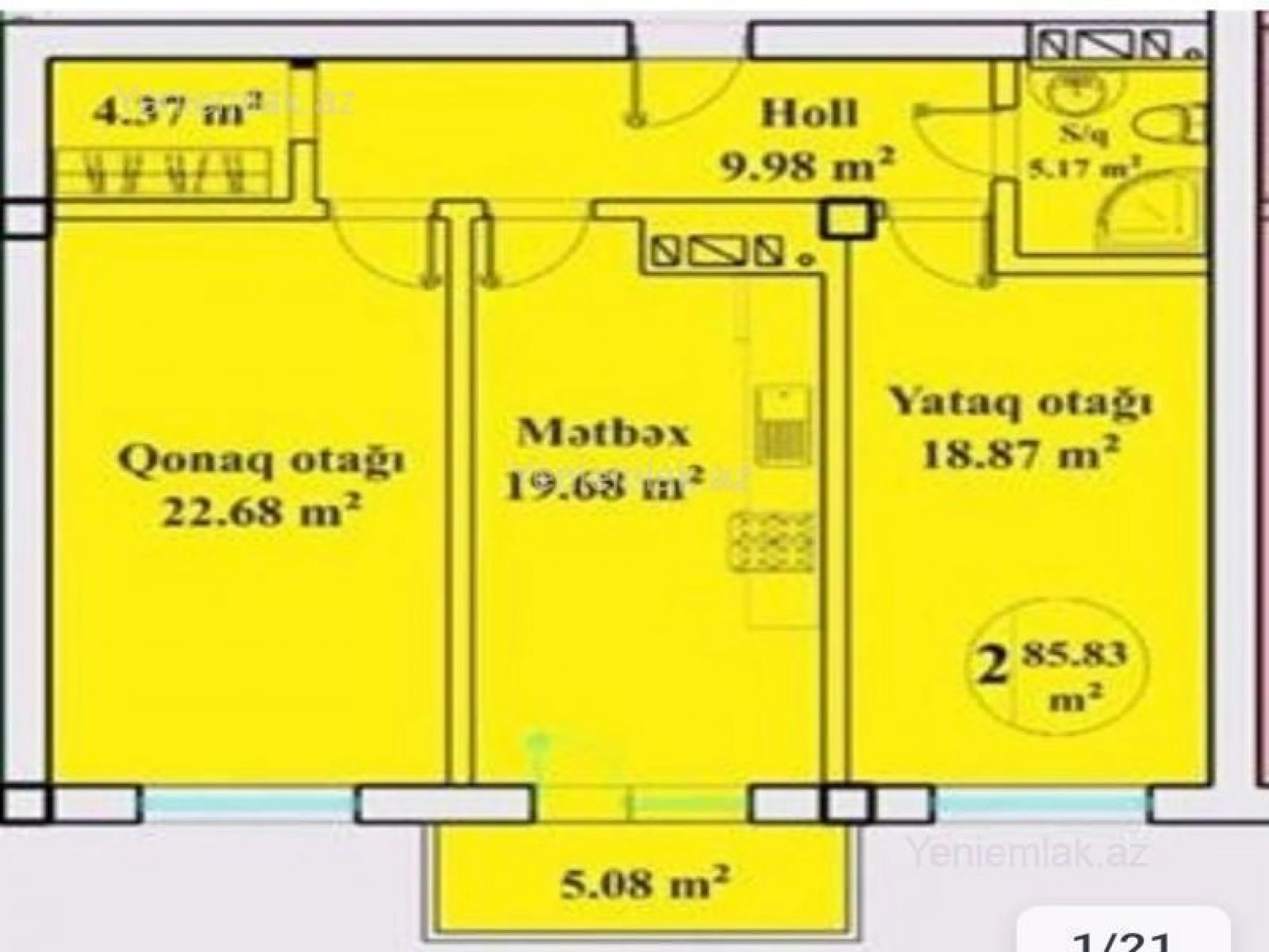 Satılır 2 otaqlı yeni tikili 85 m²
