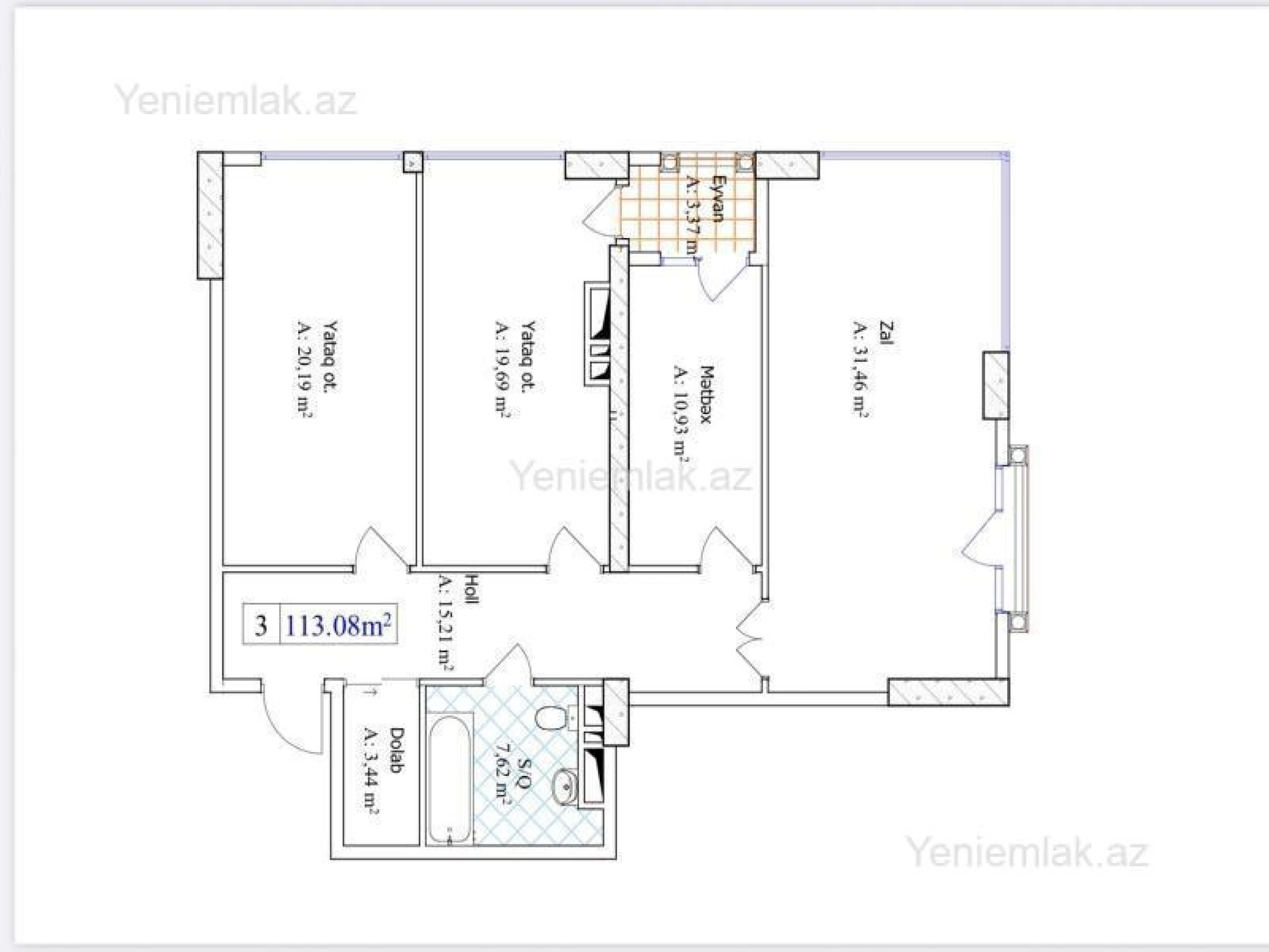 Satılır 3 otaqlı yeni tikili 113 m²