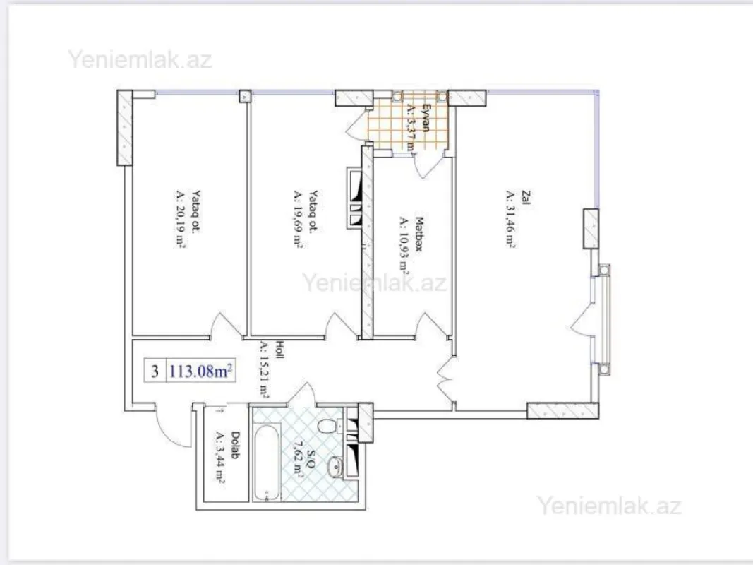 Satılır 3 otaqlı yeni tikili 113 m²