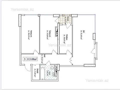 Satılır 3 otaqlı yeni tikili 113 m²