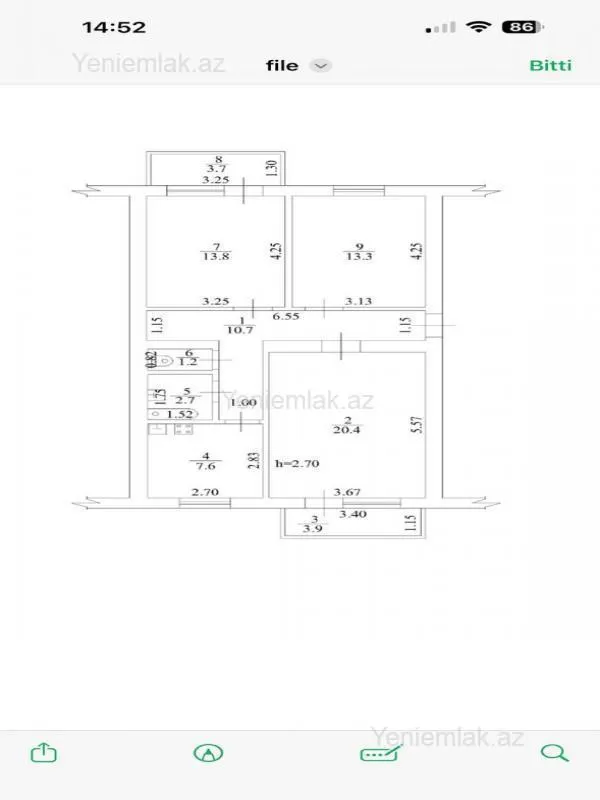 Satılır 3 otaqlı köhnə tikili 72 m²