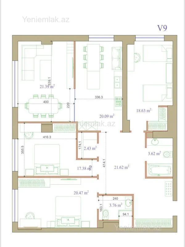 Satılır 4 otaqlı yeni tikili 148 m²