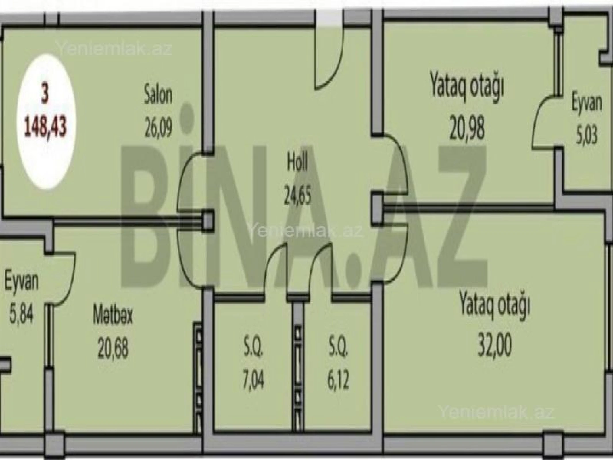 Satılır 3 otaqlı yeni tikili 149 m²