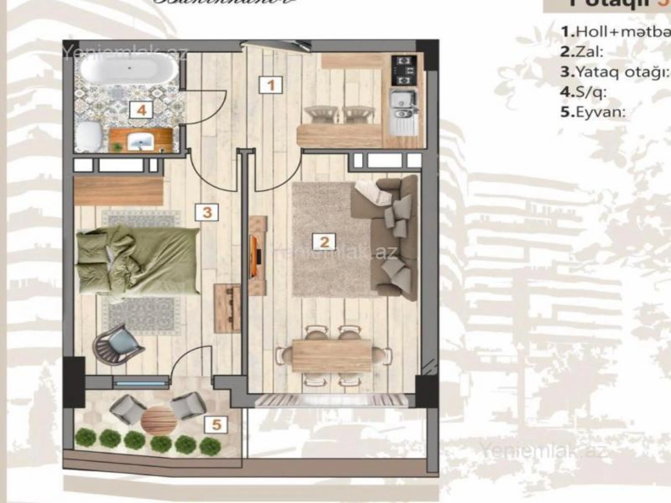 Satılır 1 otaqlı yeni tikili 55 m²