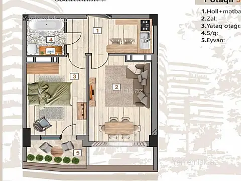 Satılır 1 otaqlı yeni tikili 55 m²