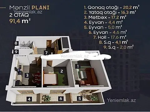 Satılır 2 otaqlı yeni tikili 91.4 m² — Sumqayıt 2 otaq 91.40 m²