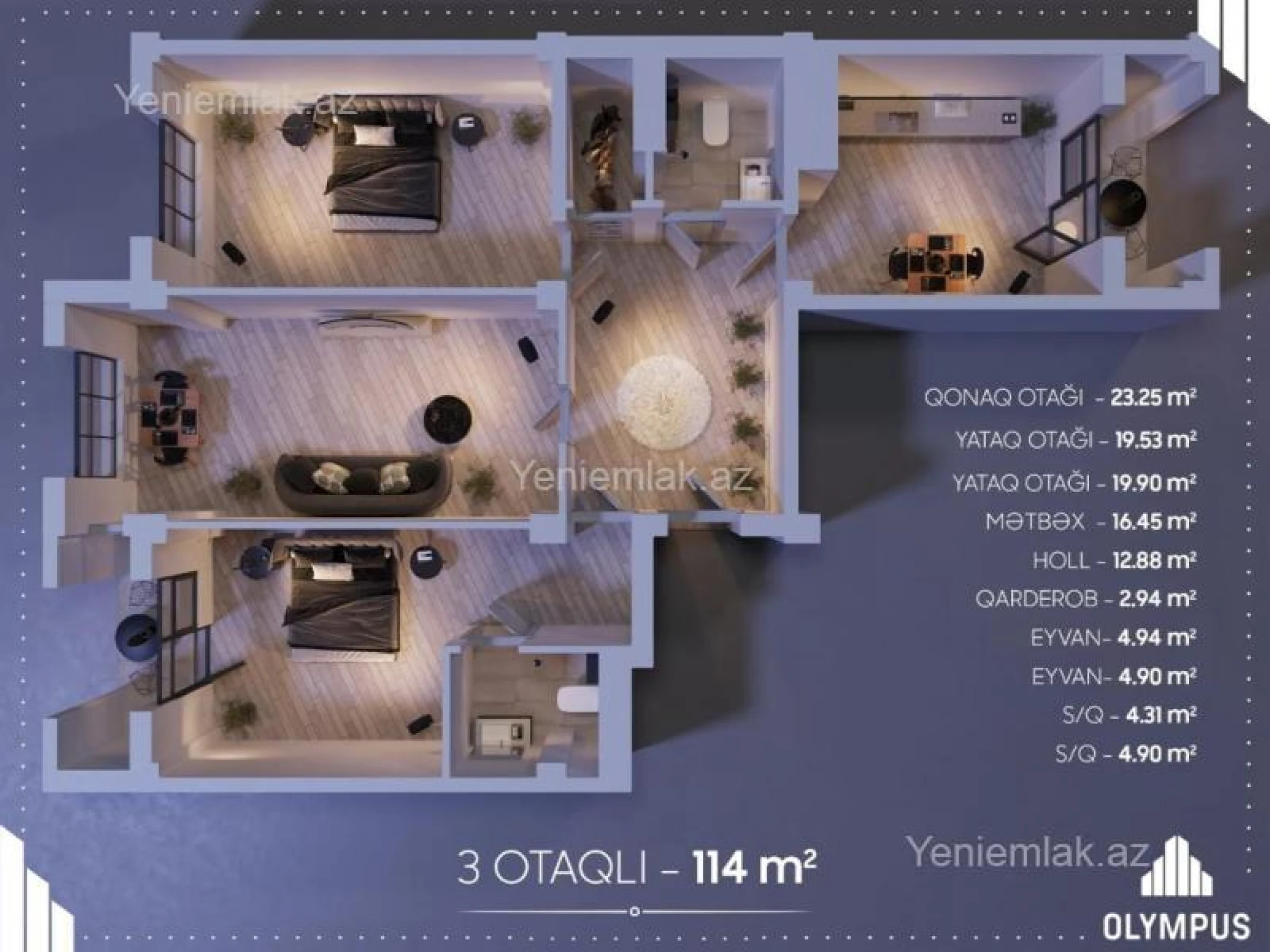 Satılır 3 otaqlı yeni tikili 114 m²