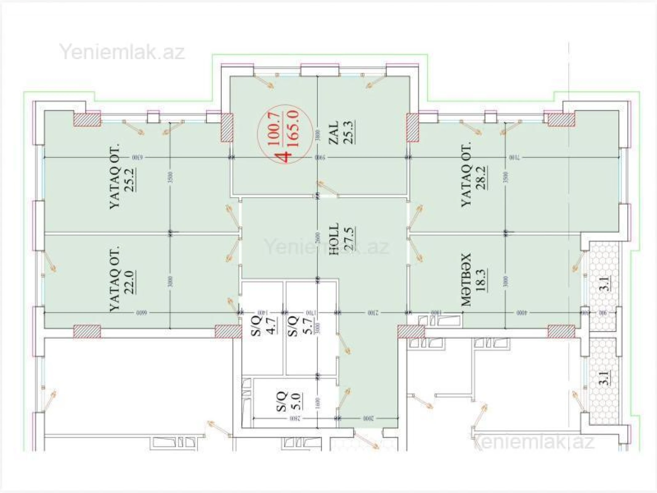 Satılır 4 otaqlı yeni tikili 165 m²