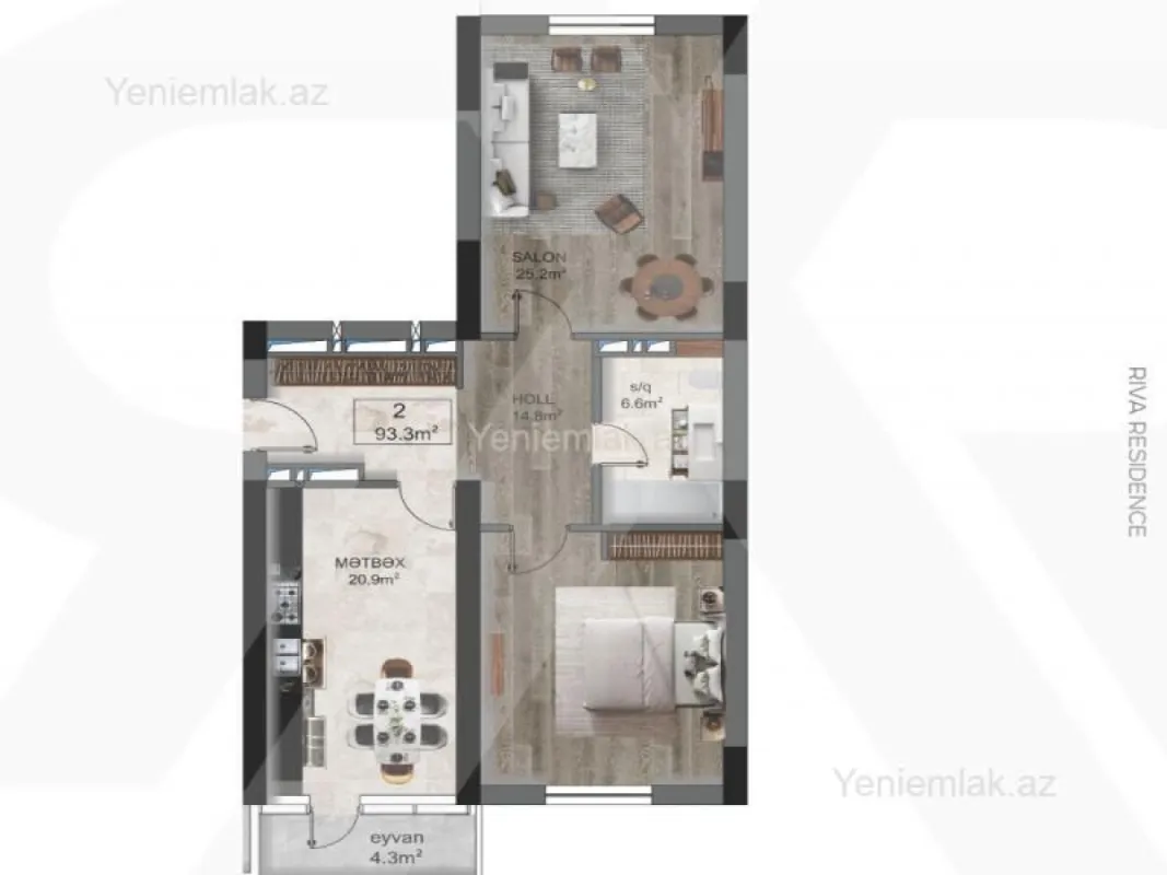 Satılır 2 otaqlı yeni tikili 94 m²