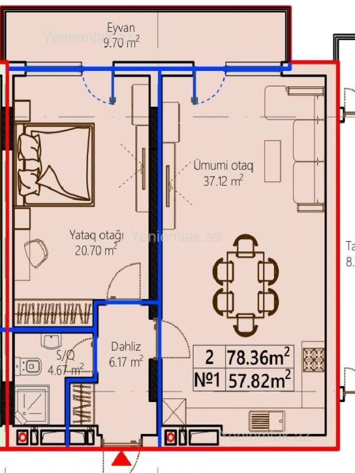 Satılır 2 otaqlı yeni tikili 78 m²