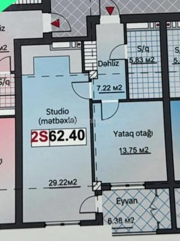 Satılır 2 otaqlı yeni tikili 63 m²