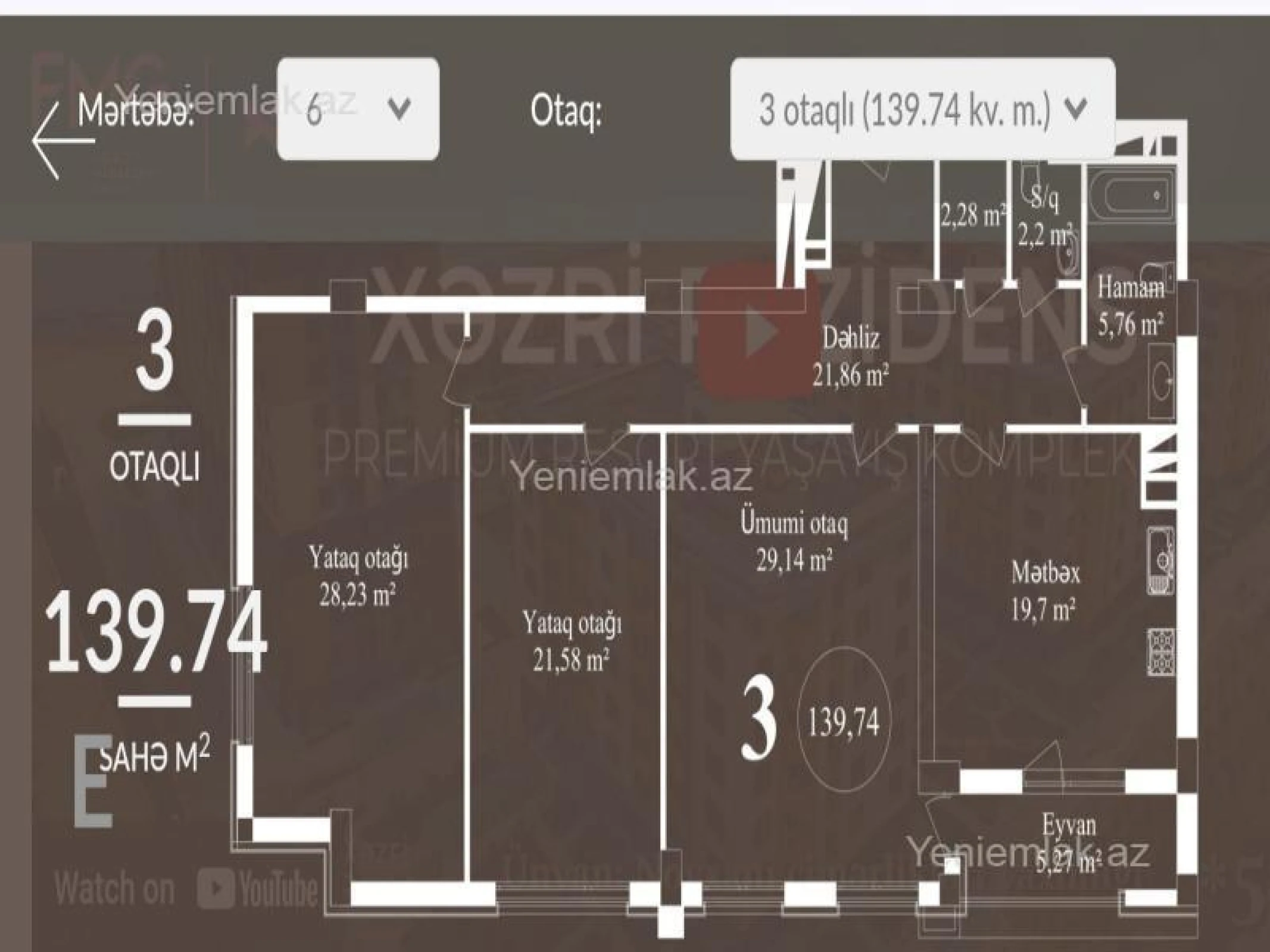 Satılır 3 otaqlı yeni tikili 140 m²
