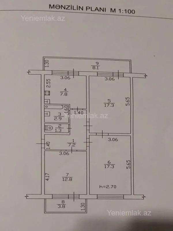 Satılır 3 otaqlı köhnə tikili 78 m²