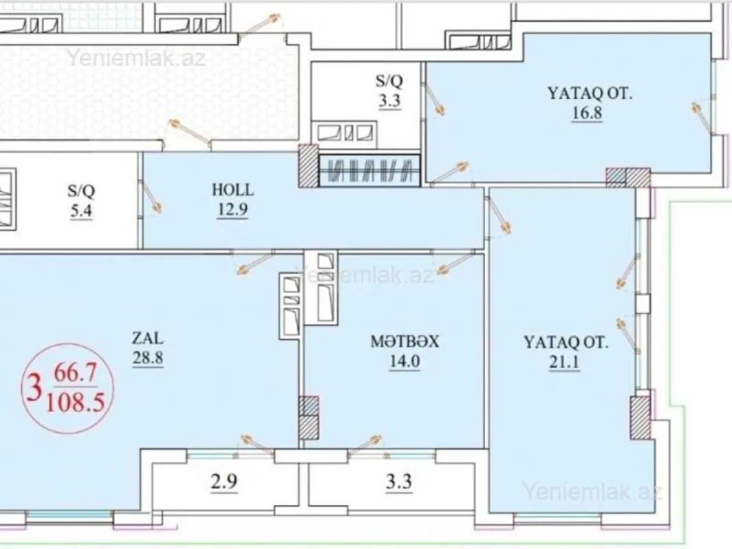 Satılır 3 otaqlı yeni tikili 109 m²