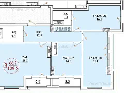 Satılır 3 otaqlı yeni tikili 109 m²