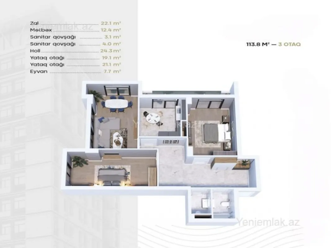 Satılır 3 otaqlı yeni tikili 114 m²