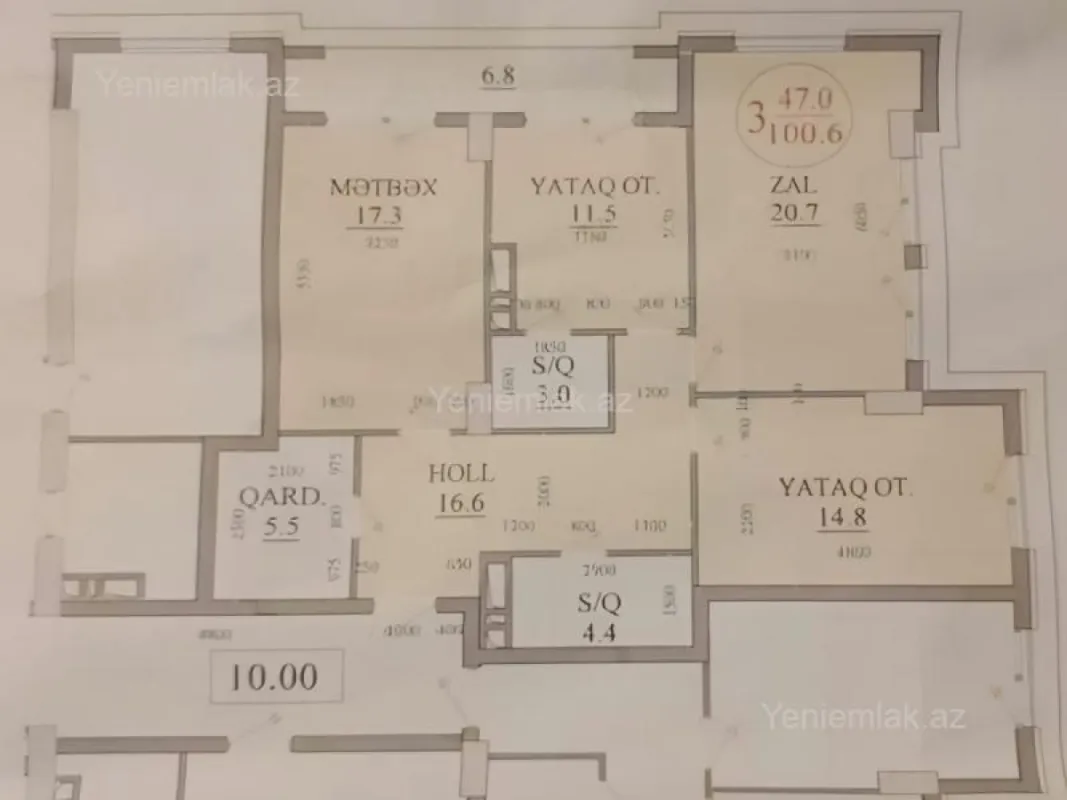 Satılır 3 otaqlı yeni tikili 101 m²