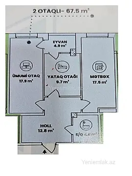 Satılır 2 otaqlı yeni tikili 67.5 m²