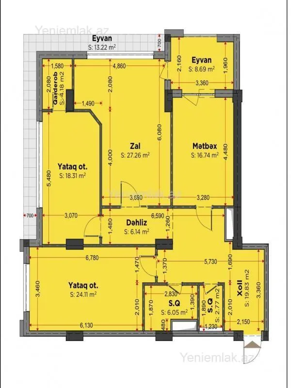 Satılır 3 otaqlı yeni tikili 147.3 m²
