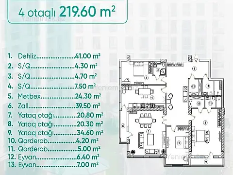 Satılır 4 otaqlı yeni tikili 220 m²