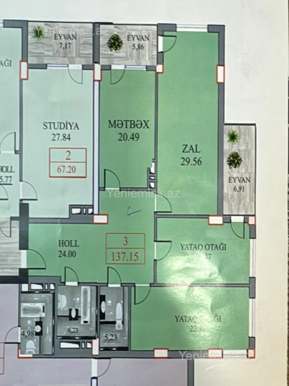 Satılır 3 otaqlı yeni tikili 137 m²
