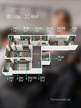 Satılır 3 otaqlı yeni tikili 145 m²