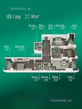 Satılır 3 otaqlı yeni tikili 145 m²
