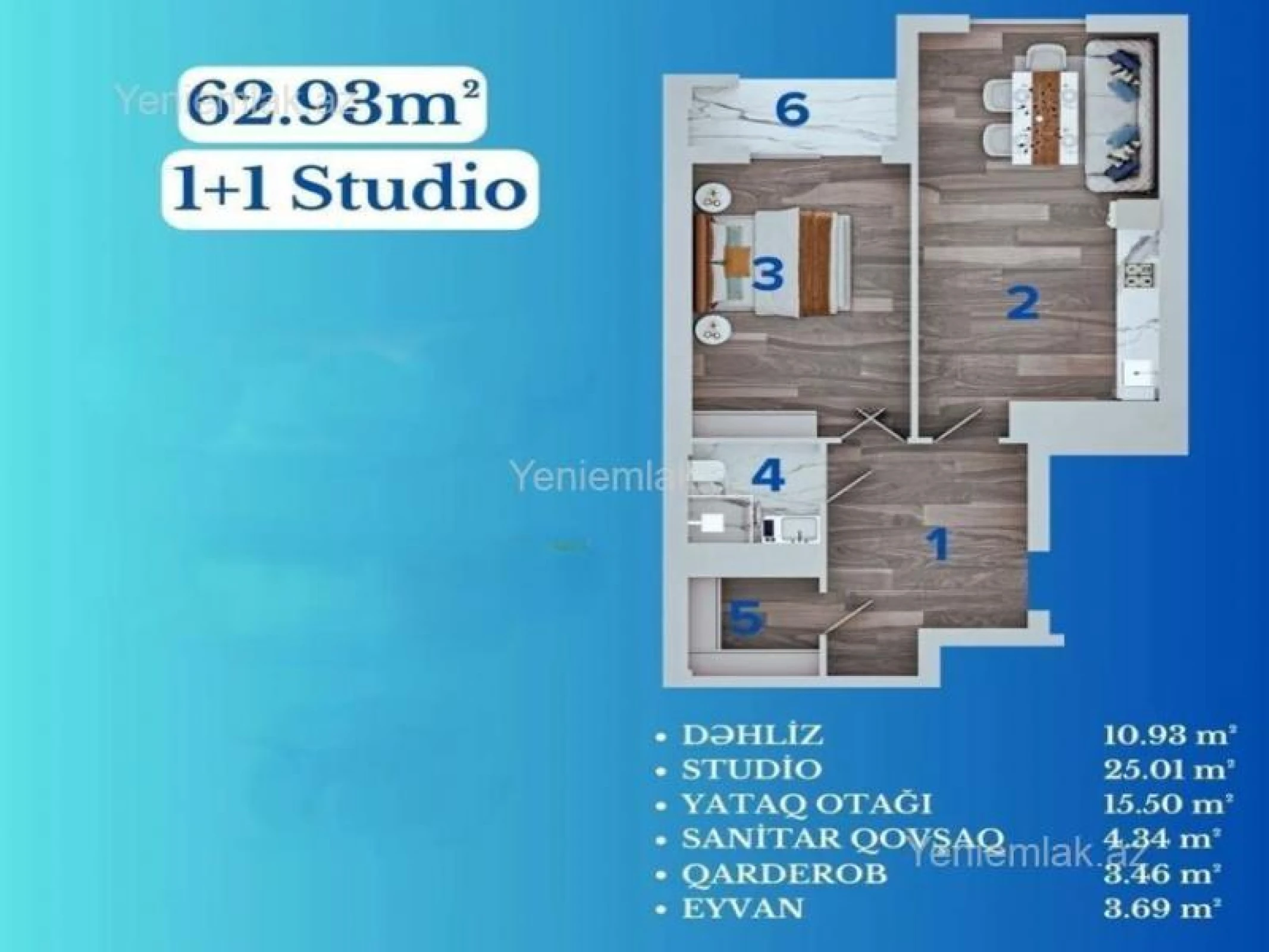 Satılır 2 otaqlı yeni tikili 63 m²