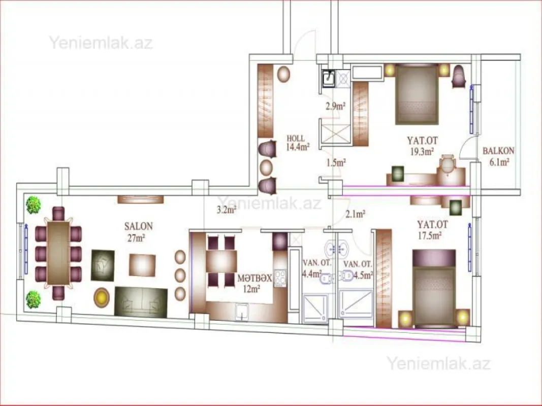 Satılır 3 otaqlı yeni tikili 120 m²