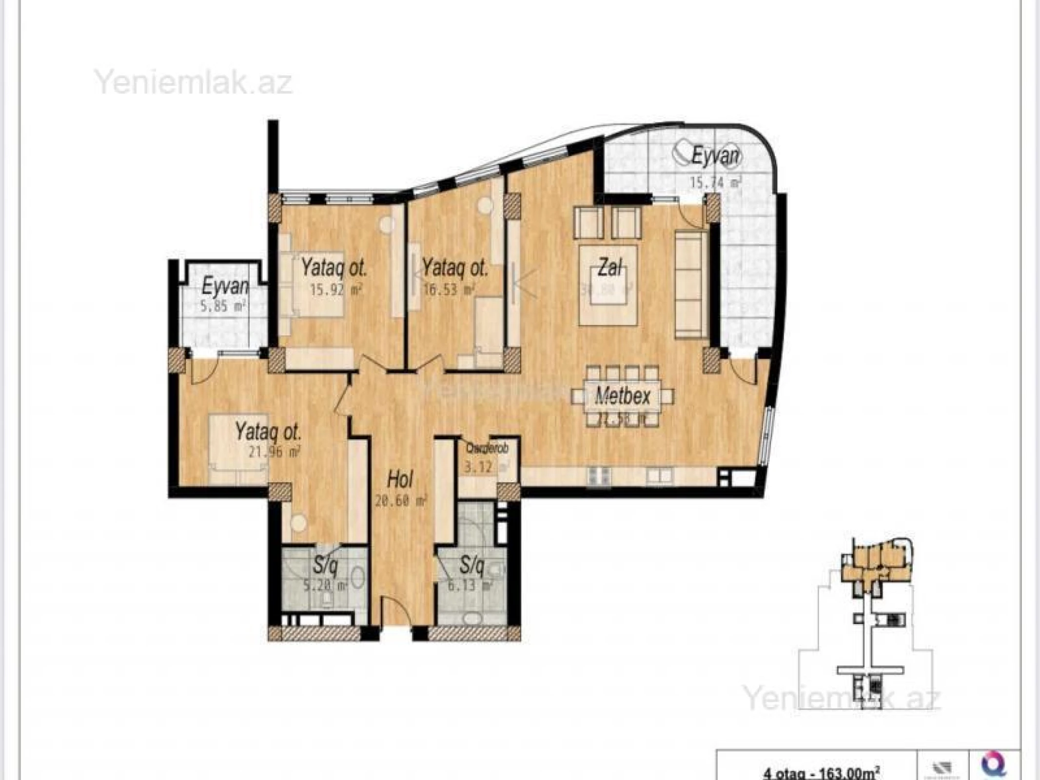 Satılır 4 otaqlı yeni tikili 163 m²