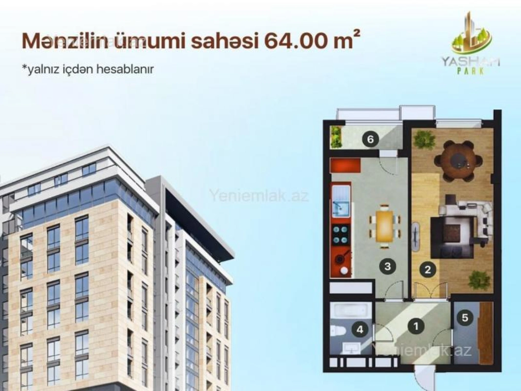 Satılır 1 otaqlı yeni tikili 64.5 m²