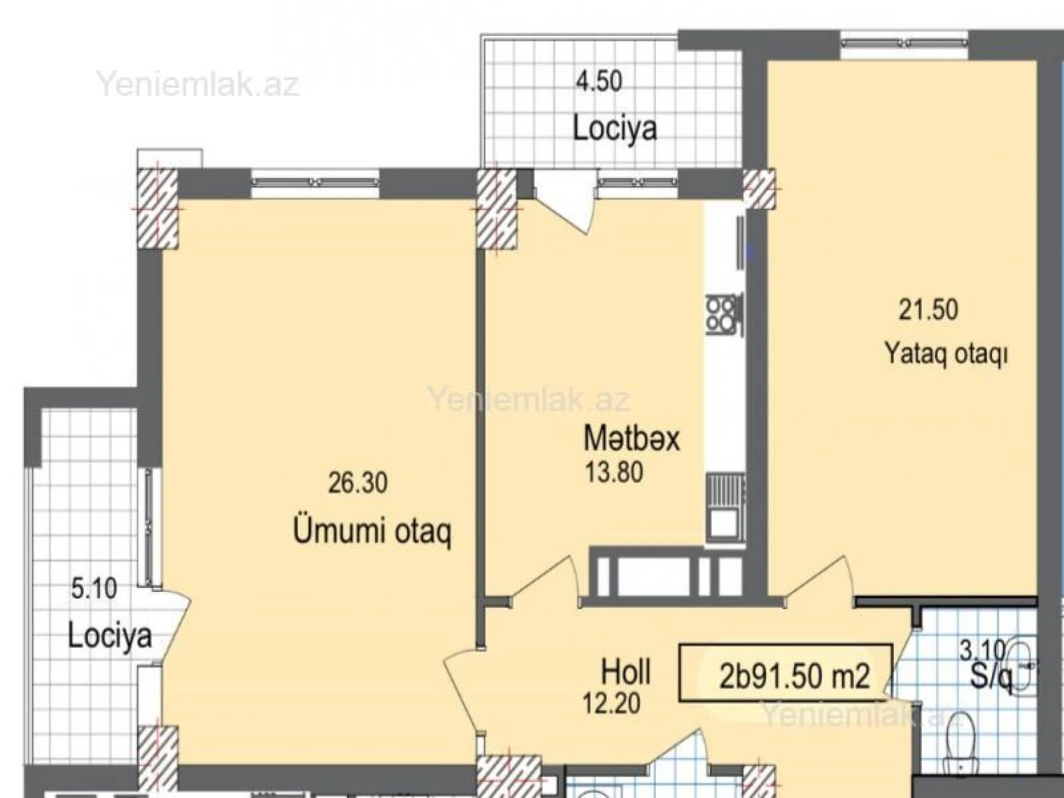 Satılır 3 otaqlı yeni tikili 92 m²
