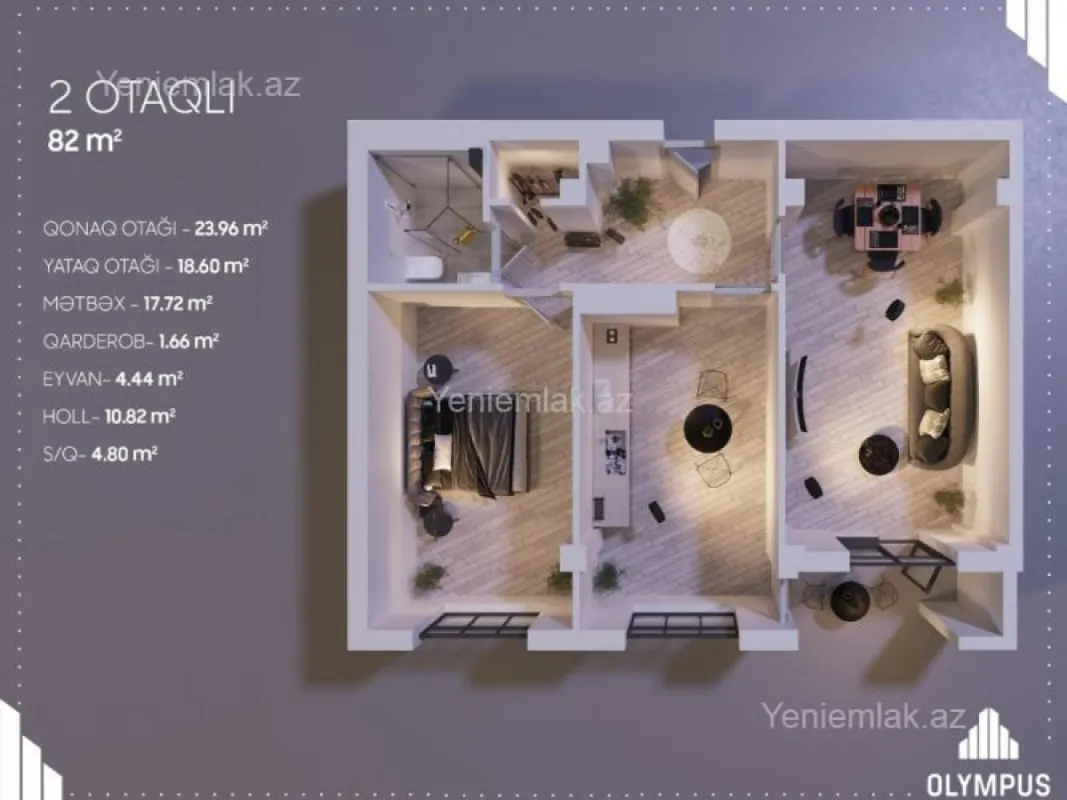 Satılır 2 otaqlı yeni tikili 82 m²