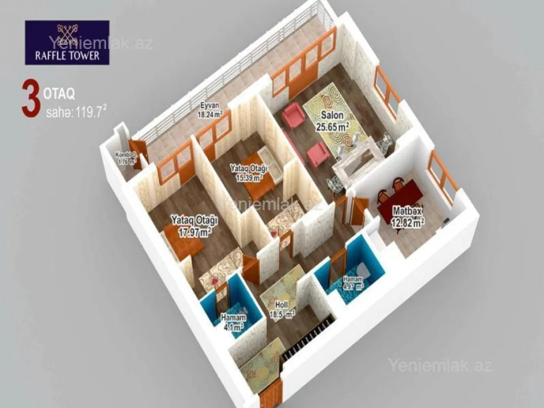 Satılır 3 otaqlı yeni tikili 120 m²