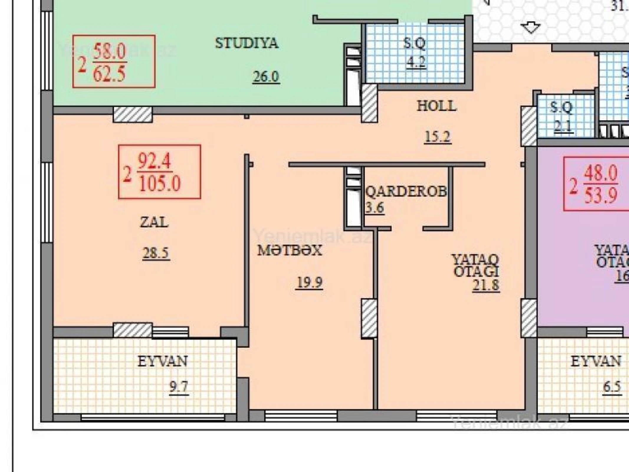 Satılır 2 otaqlı yeni tikili 105 m²