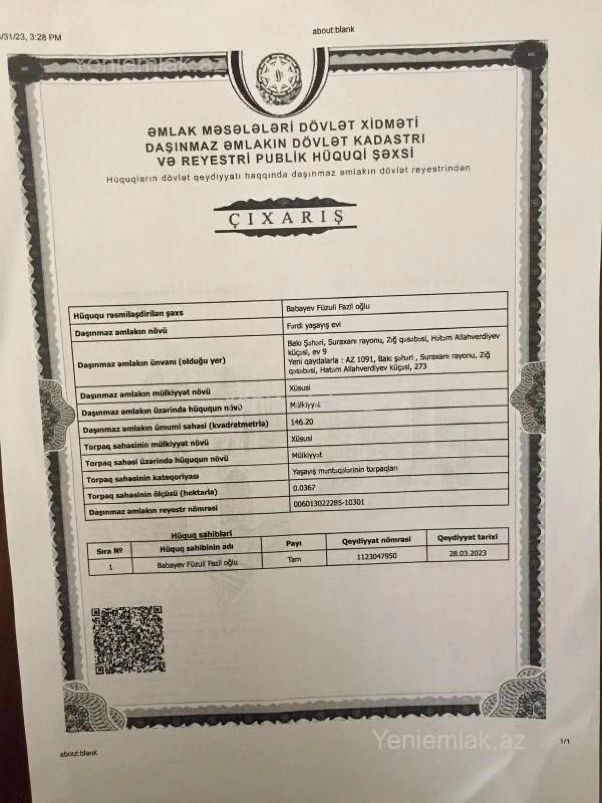 Satılır 5 otaqlı həyət evi 146 m²