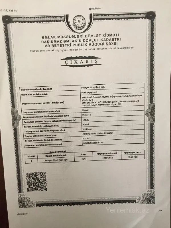 Satılır 5 otaqlı həyət evi 146 m²