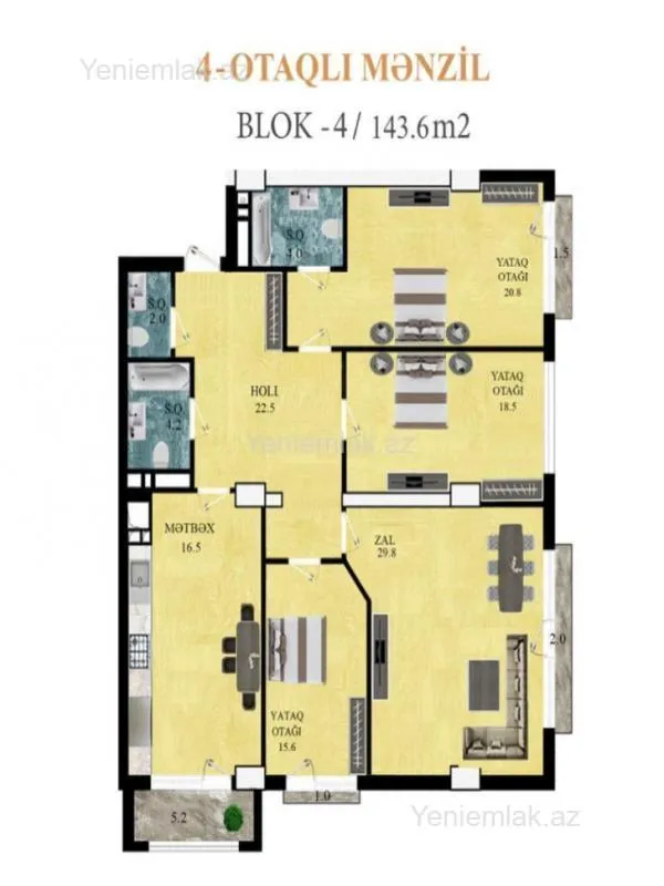 Satılır 4 otaqlı yeni tikili 144 m²
