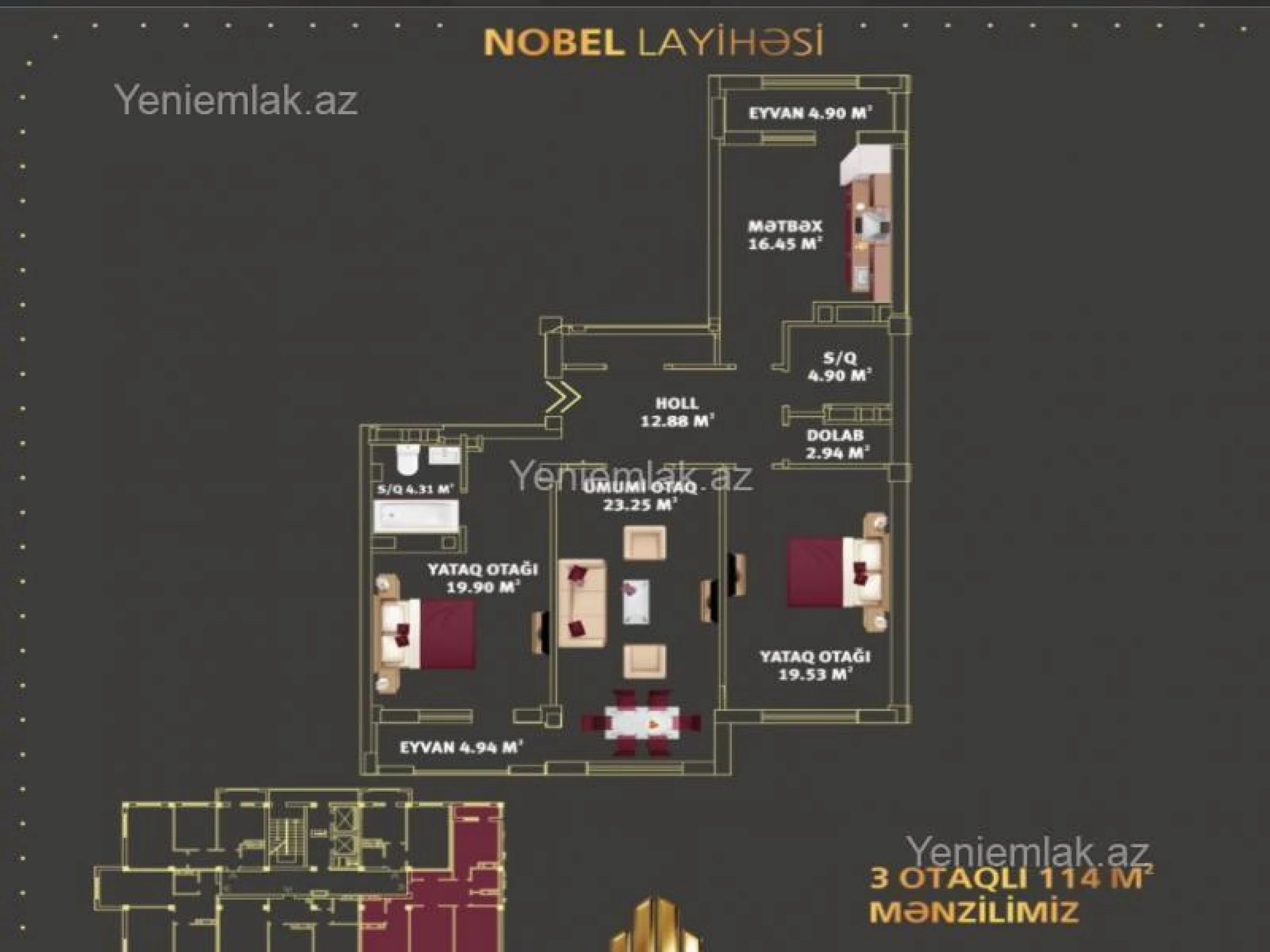 Satılır 3 otaqlı yeni tikili 114 m²