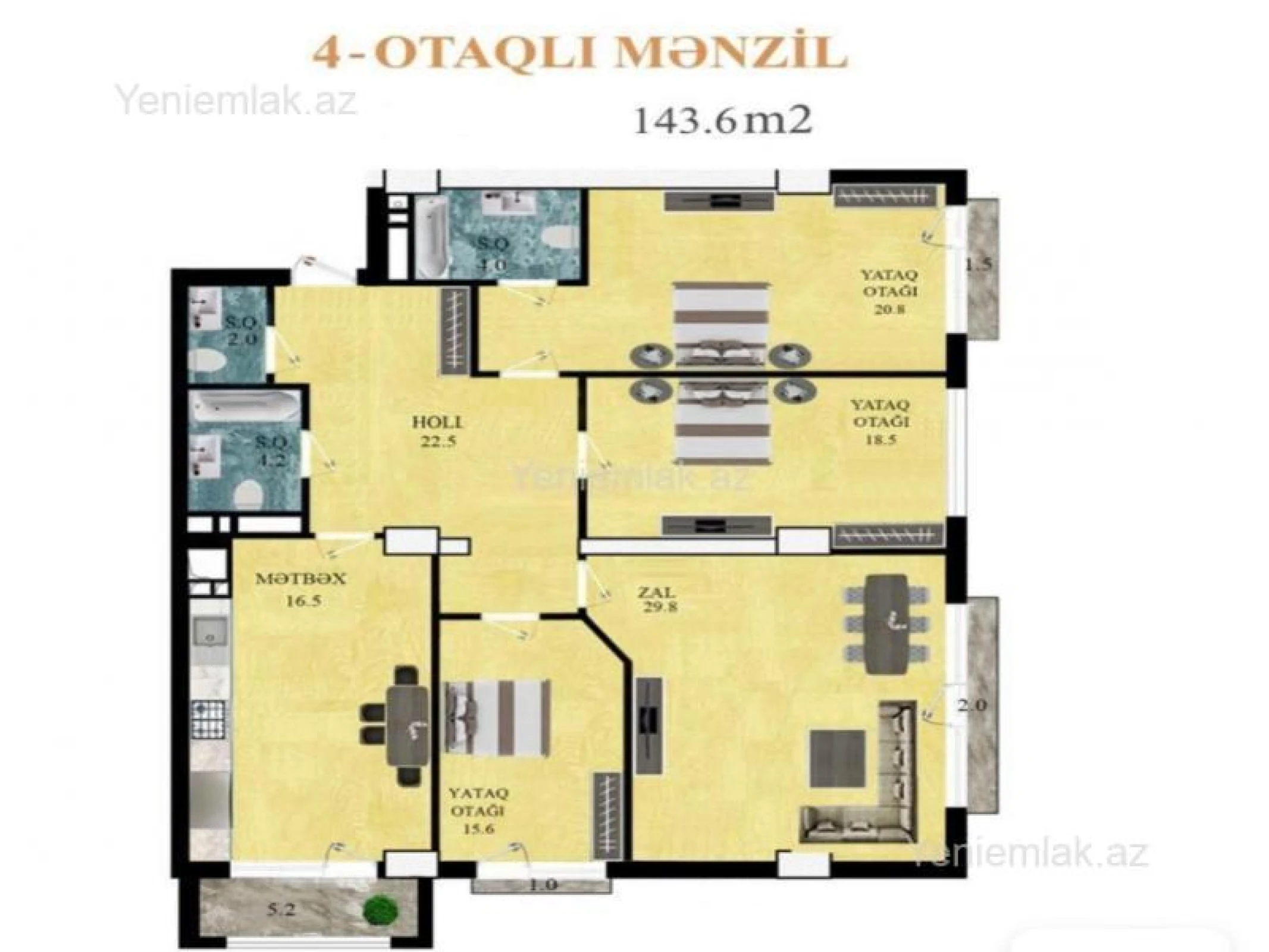 Satılır 4 otaqlı yeni tikili 143.6 m²