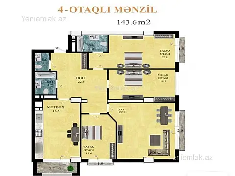 Satılır 4 otaqlı yeni tikili 143.6 m²