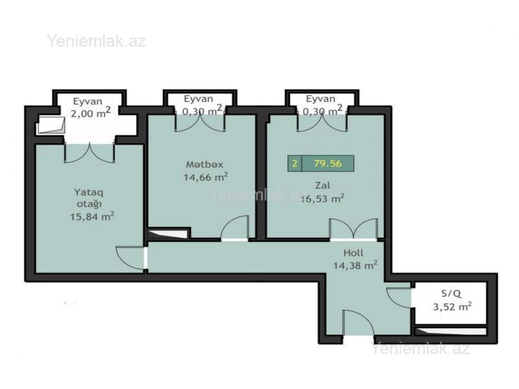 Satılır 2 otaqlı yeni tikili 82.5 m²